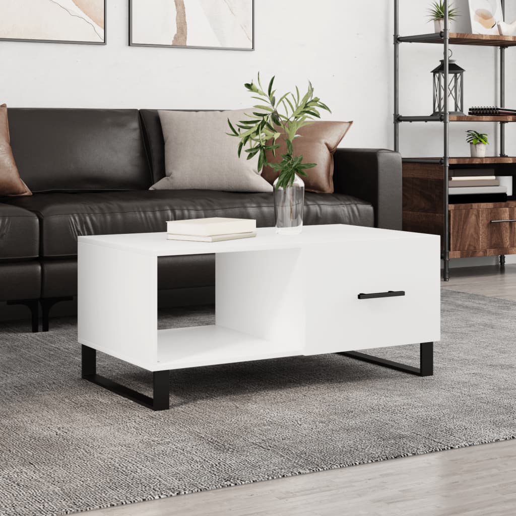 Table basse blanc 90x50x40 cm bois d'ingénierie - XIOS