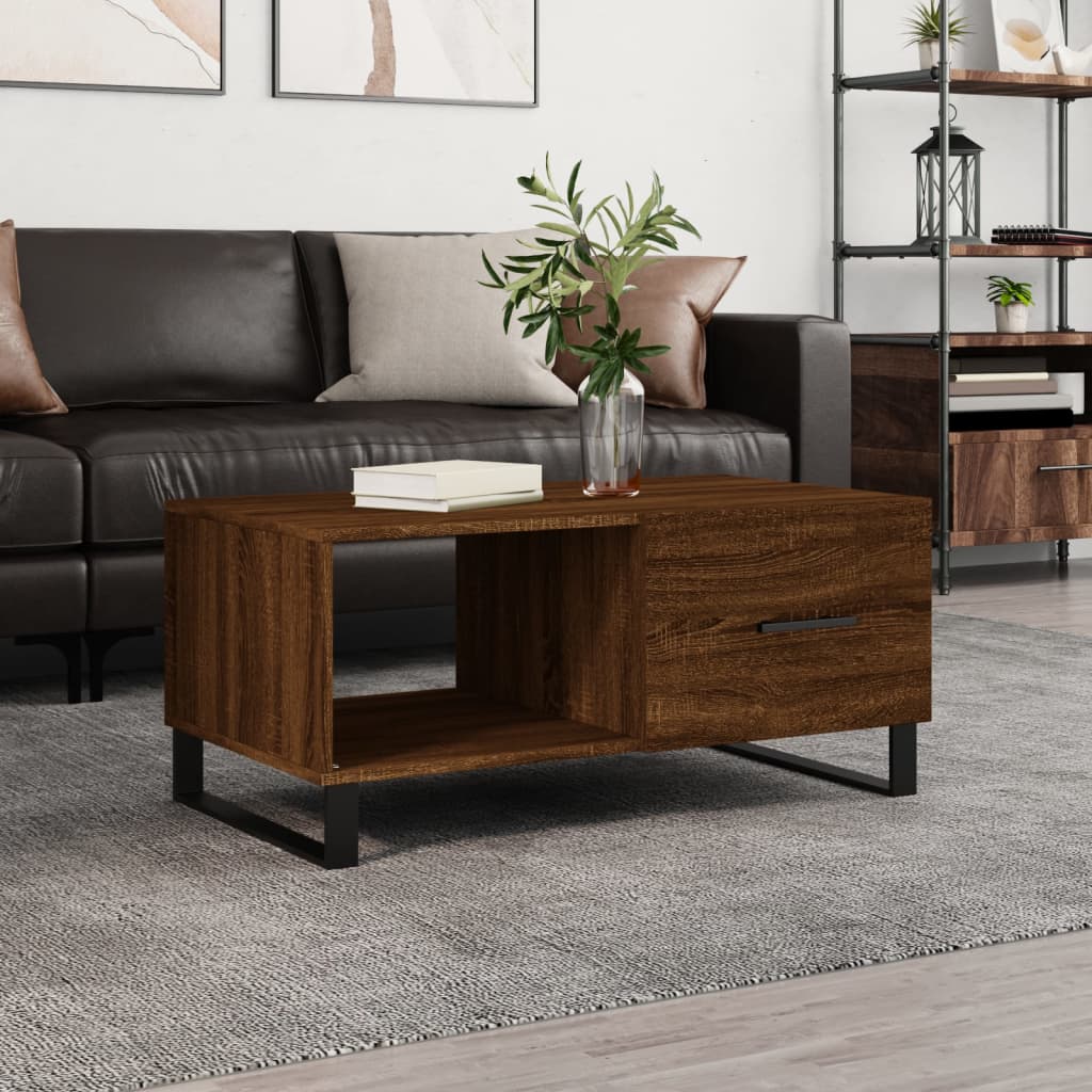 Table basse chêne marron 90x50x40 cm bois d'ingénierie - XIOS