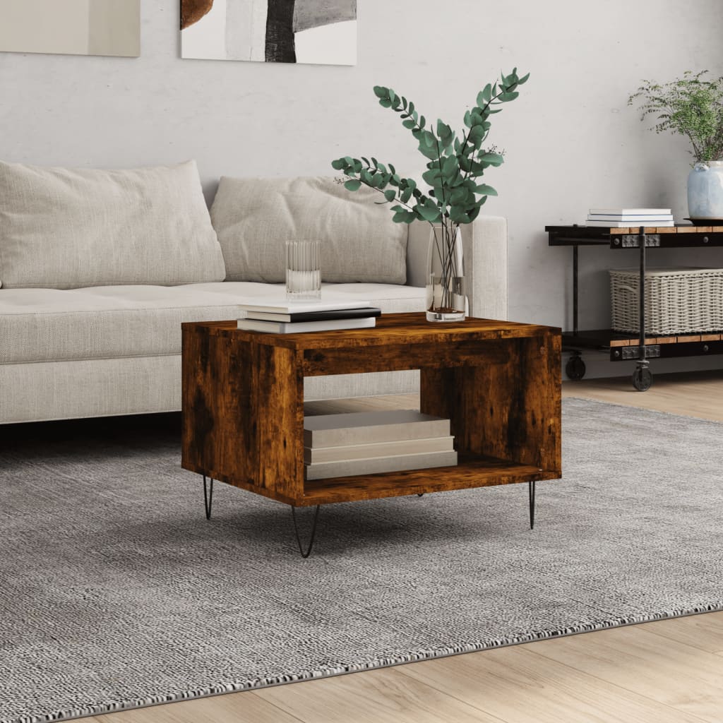 Table basse chêne fumé 60x50x40 cm bois d'ingénierie - XIOS