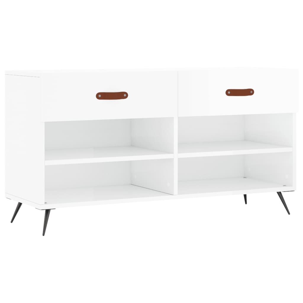 Banc à chaussures blanc brillant 102x35x55 cm bois d'ingénierie - XIOS