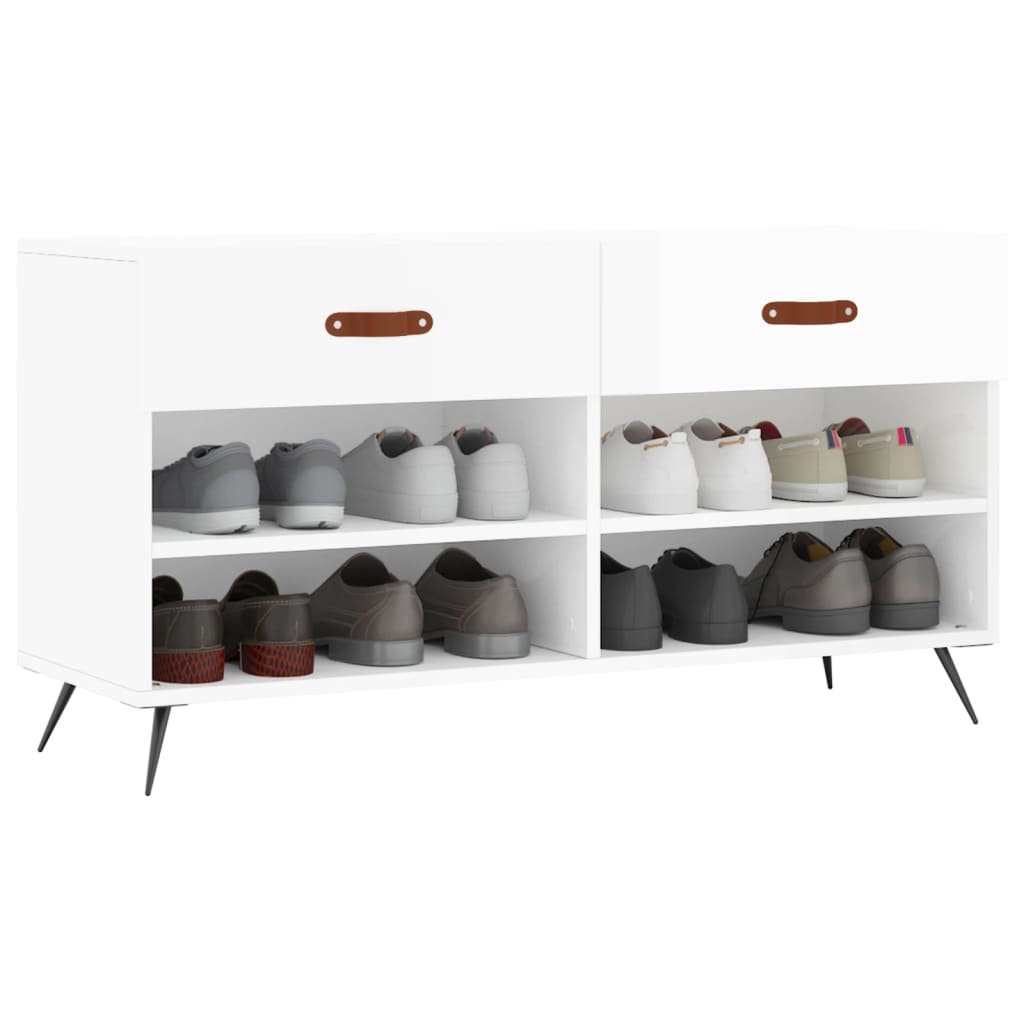 Banc à chaussures blanc brillant 102x35x55 cm bois d'ingénierie - XIOS