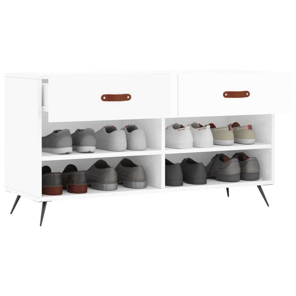 Banc à chaussures blanc brillant 102x35x55 cm bois d'ingénierie - XIOS