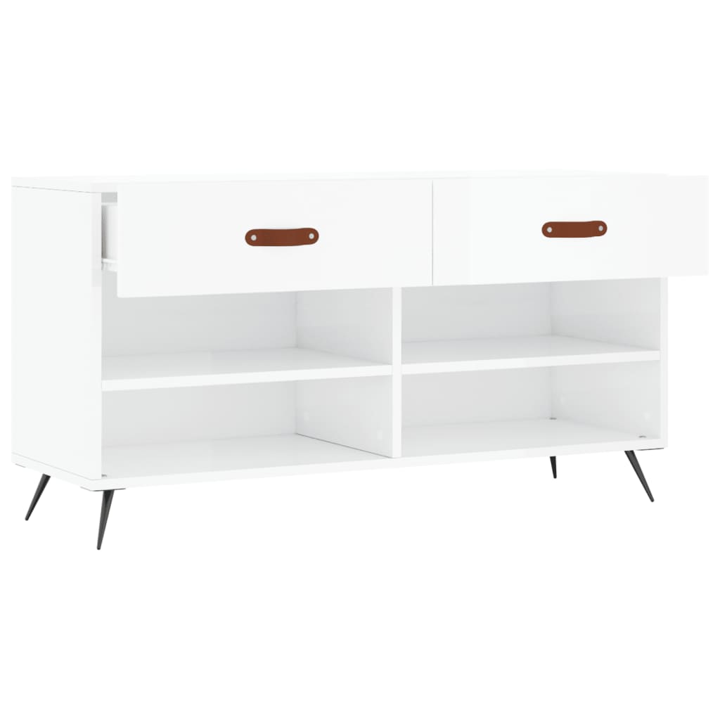 Banc à chaussures blanc brillant 102x35x55 cm bois d'ingénierie - XIOS