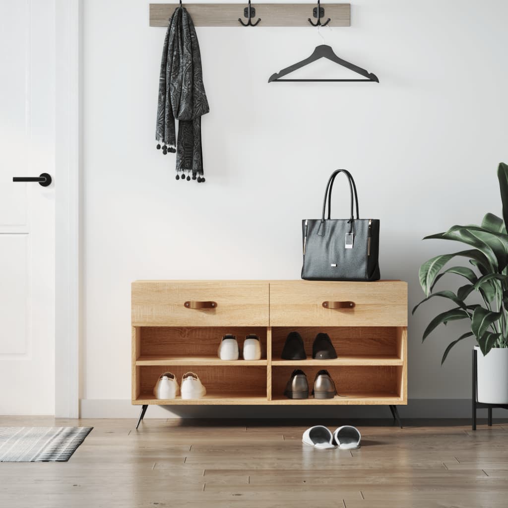 Banc à chaussures chêne sonoma 102x35x55 cm bois d'ingénierie - XIOS