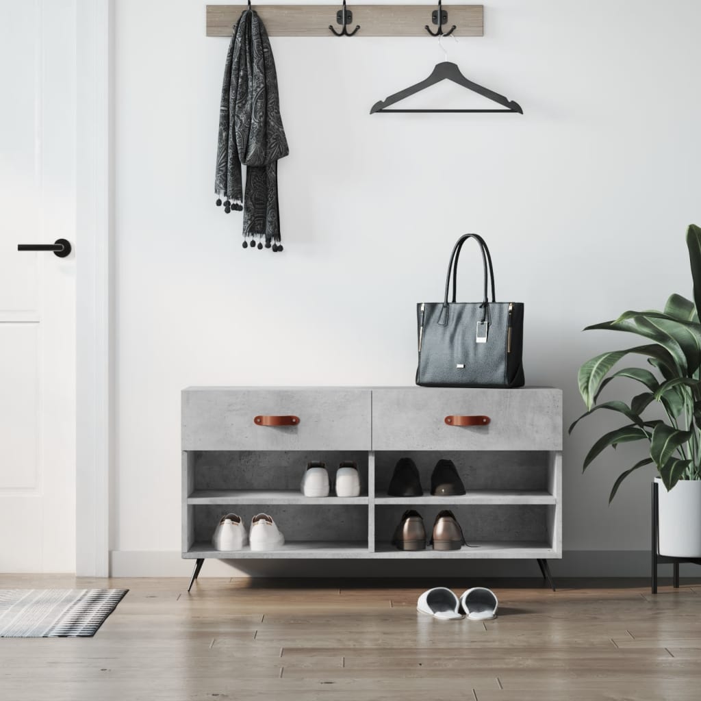 Banc à chaussures gris béton 102x35x55 cm bois d'ingénierie - XIOS