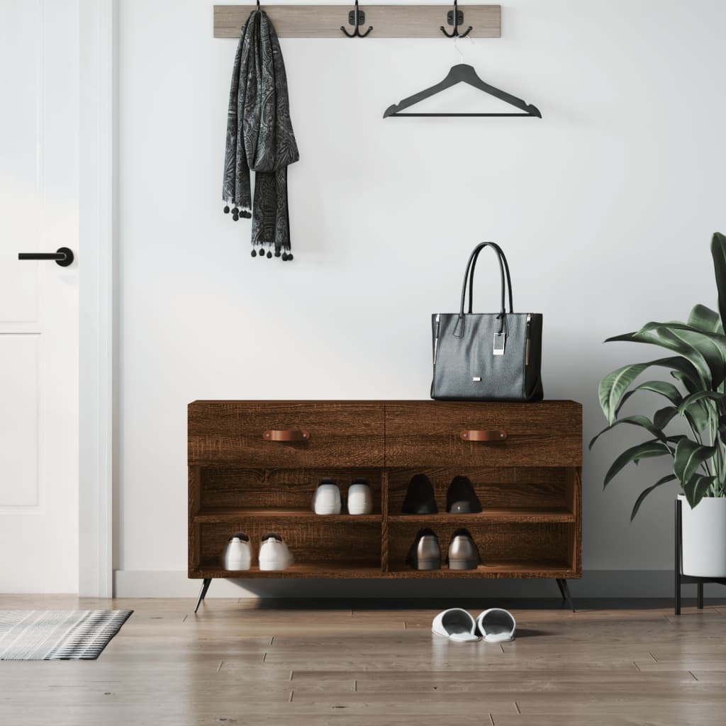 Banc à chaussures chêne marron 102x35x55 cm bois d'ingénierie - XIOS