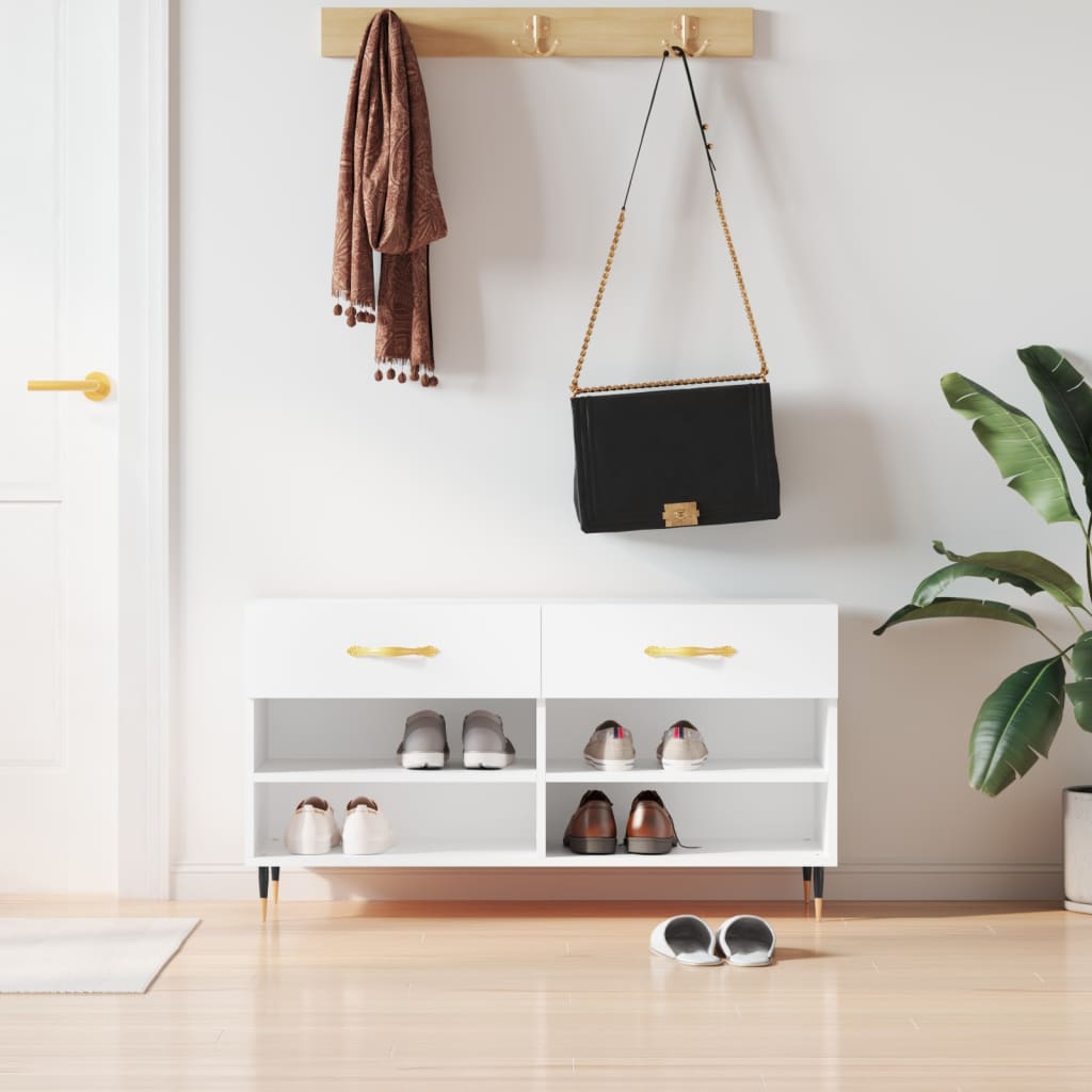 Banc à chaussures blanc 102x35x55 cm bois d'ingénierie - XIOS