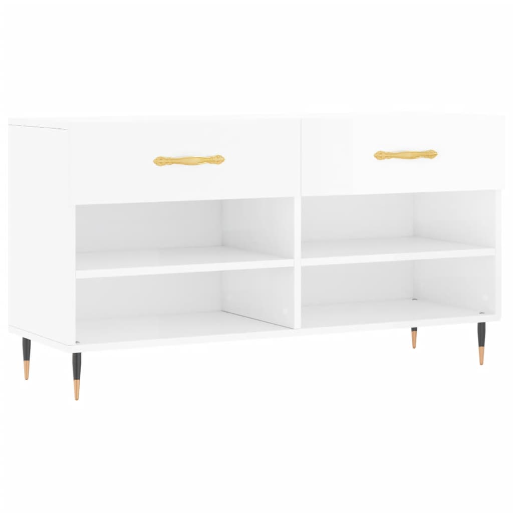 Banc à chaussures blanc brillant 102x35x55 cm bois d'ingénierie - XIOS