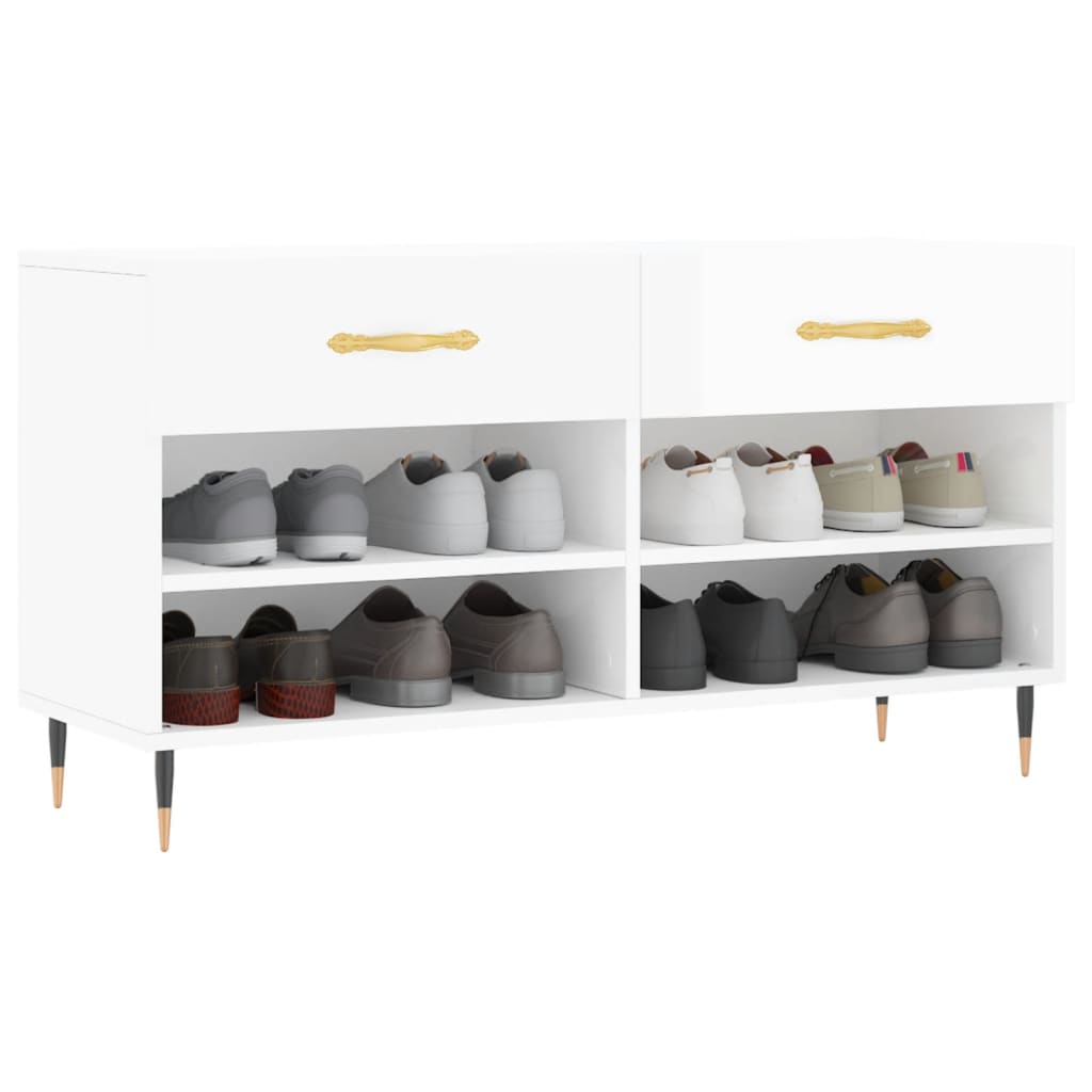 Banc à chaussures blanc brillant 102x35x55 cm bois d'ingénierie - XIOS