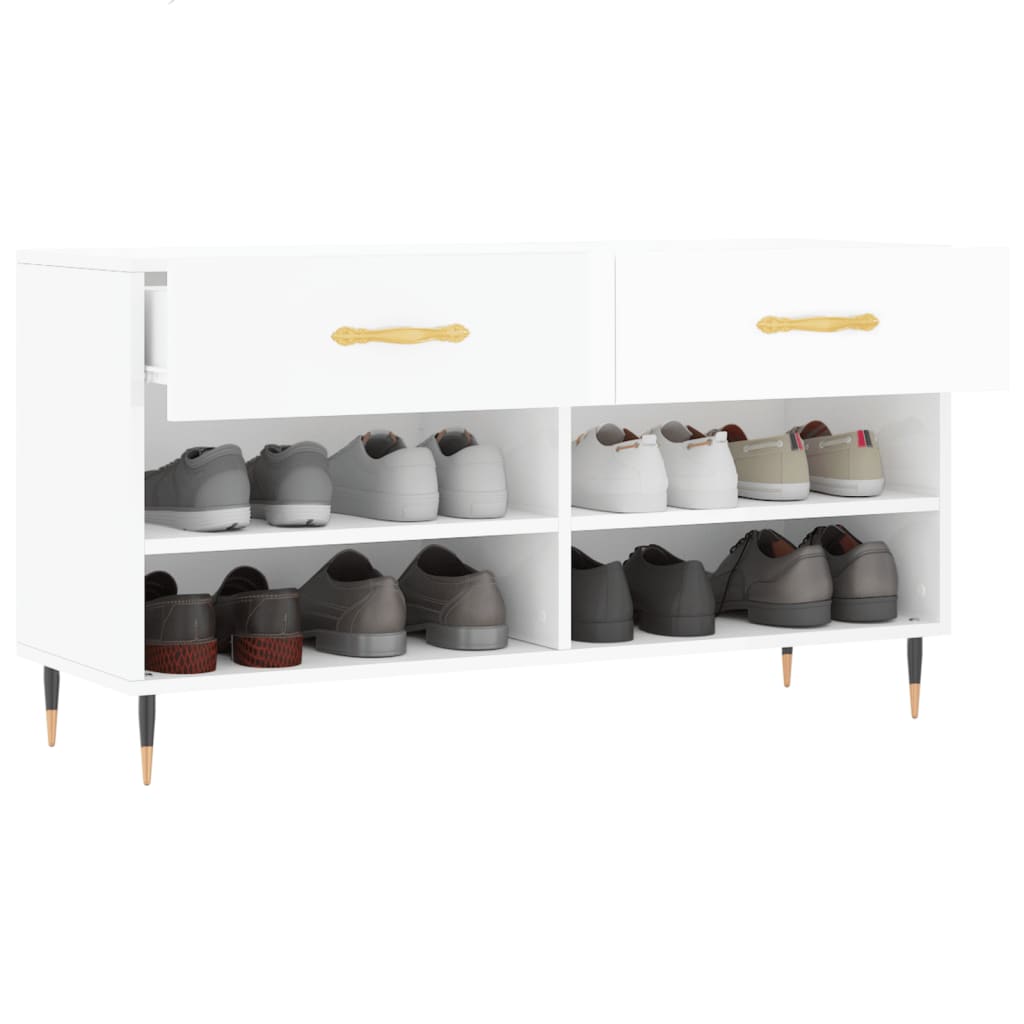 Banc à chaussures blanc brillant 102x35x55 cm bois d'ingénierie - XIOS