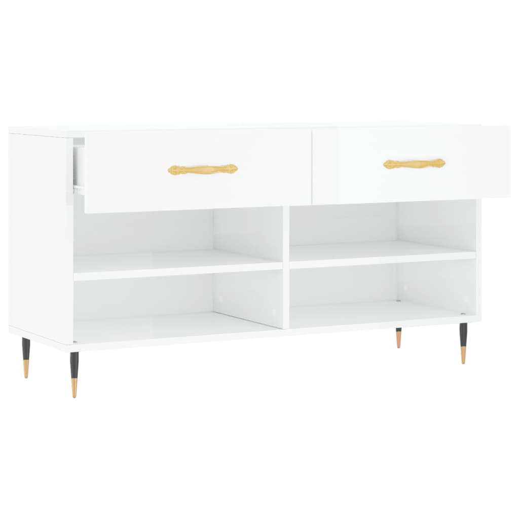 Banc à chaussures blanc brillant 102x35x55 cm bois d'ingénierie - XIOS