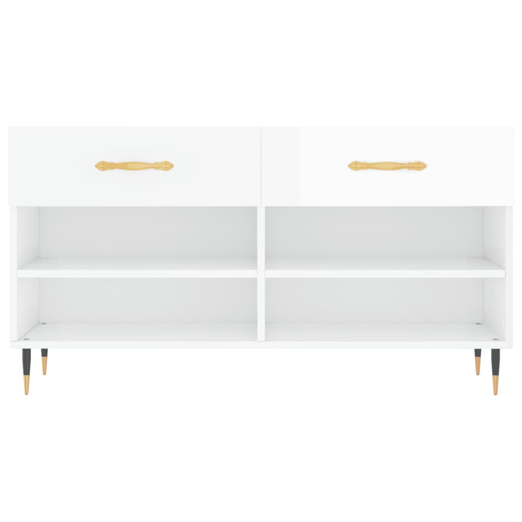 Banc à chaussures blanc brillant 102x35x55 cm bois d'ingénierie - XIOS