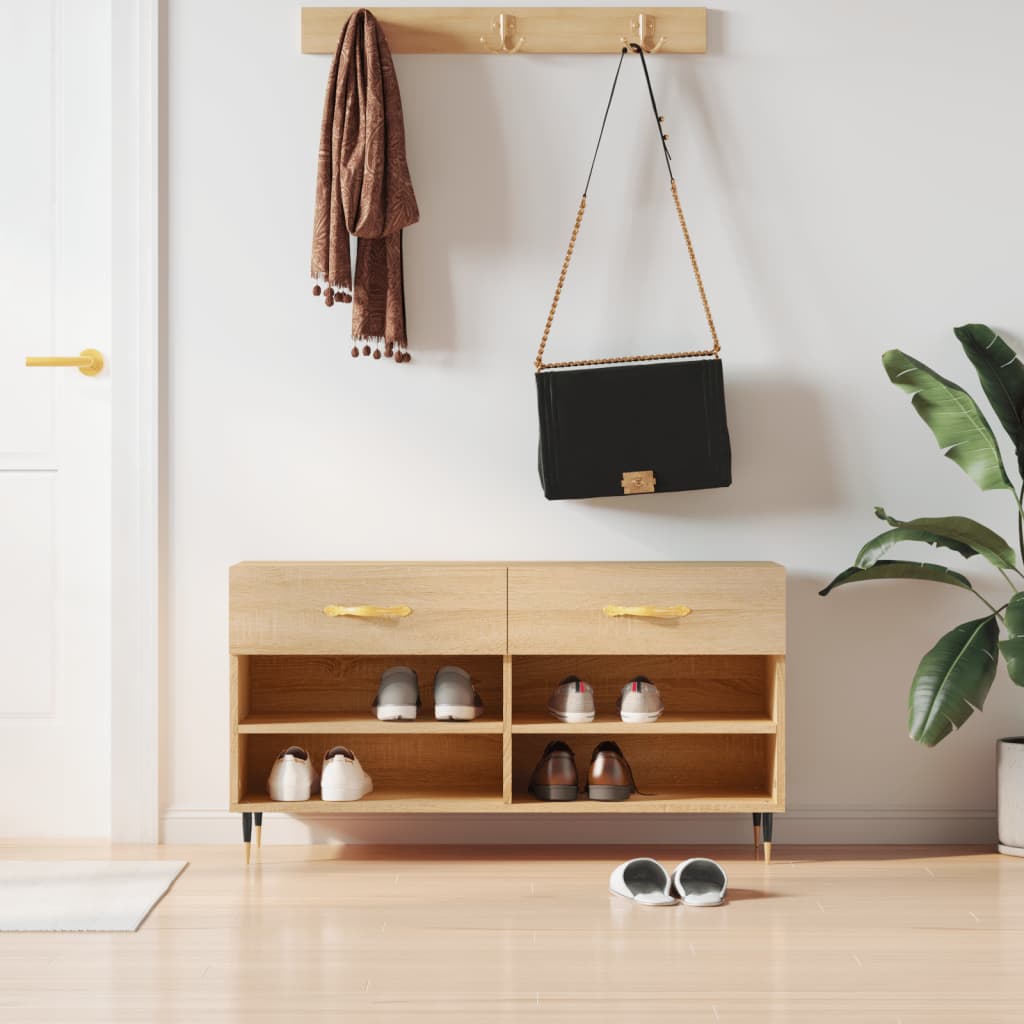 Banc à chaussures chêne sonoma 102x35x55 cm bois d'ingénierie - XIOS