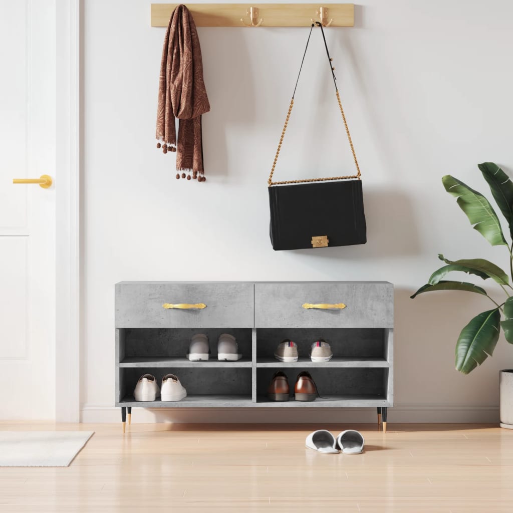 Banc à chaussures gris béton 102x35x55 cm bois d'ingénierie - XIOS