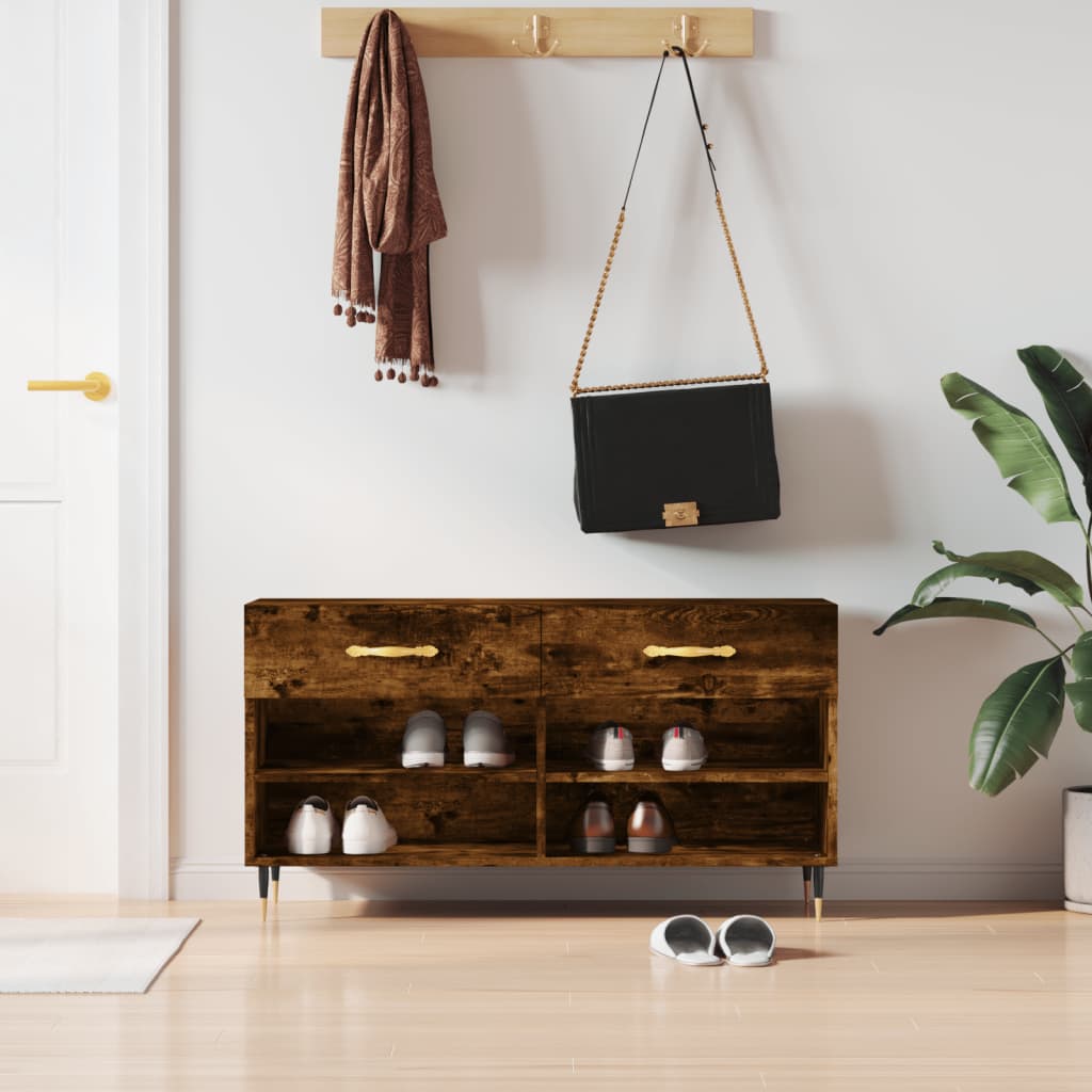 Banc à chaussures chêne fumé 102x35x55 cm bois d'ingénierie - XIOS