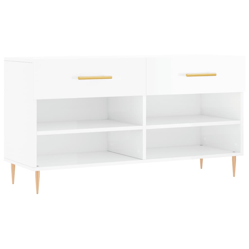 Banc à chaussures blanc brillant 102x35x55 cm bois d'ingénierie - XIOS