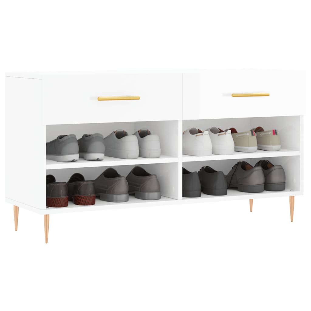 Banc à chaussures blanc brillant 102x35x55 cm bois d'ingénierie - XIOS
