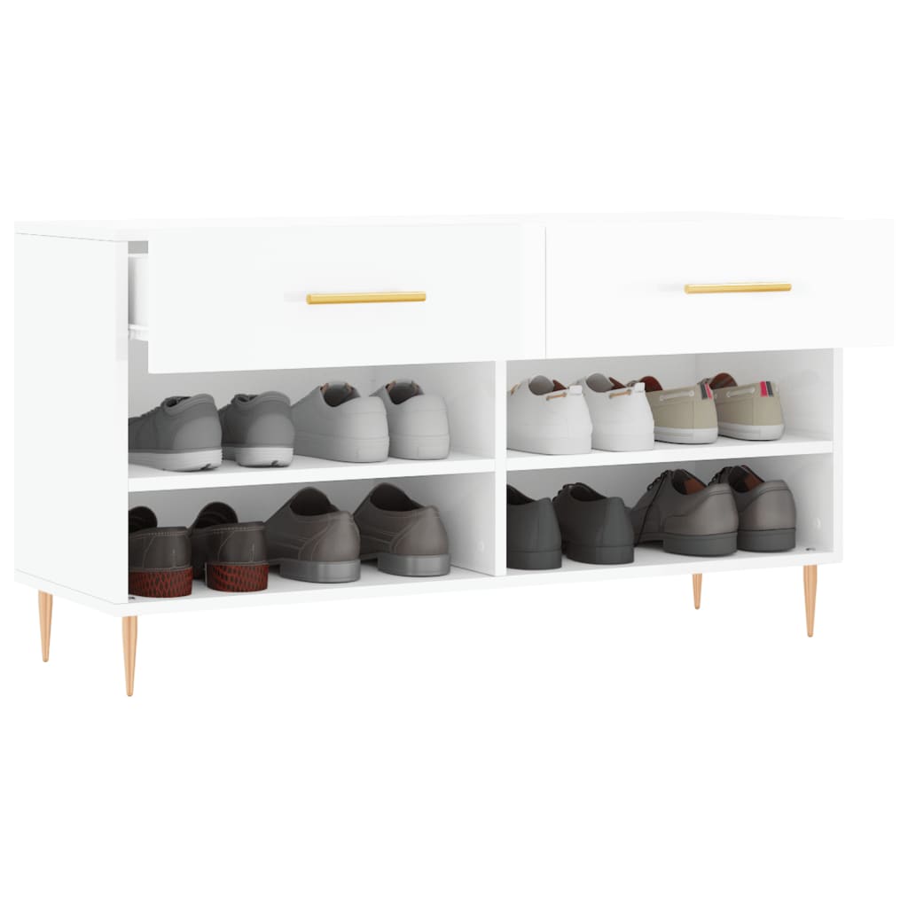 Banc à chaussures blanc brillant 102x35x55 cm bois d'ingénierie - XIOS