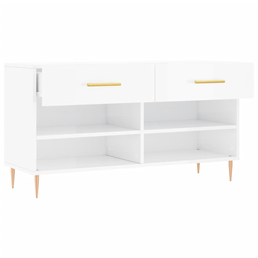 Banc à chaussures blanc brillant 102x35x55 cm bois d'ingénierie - XIOS