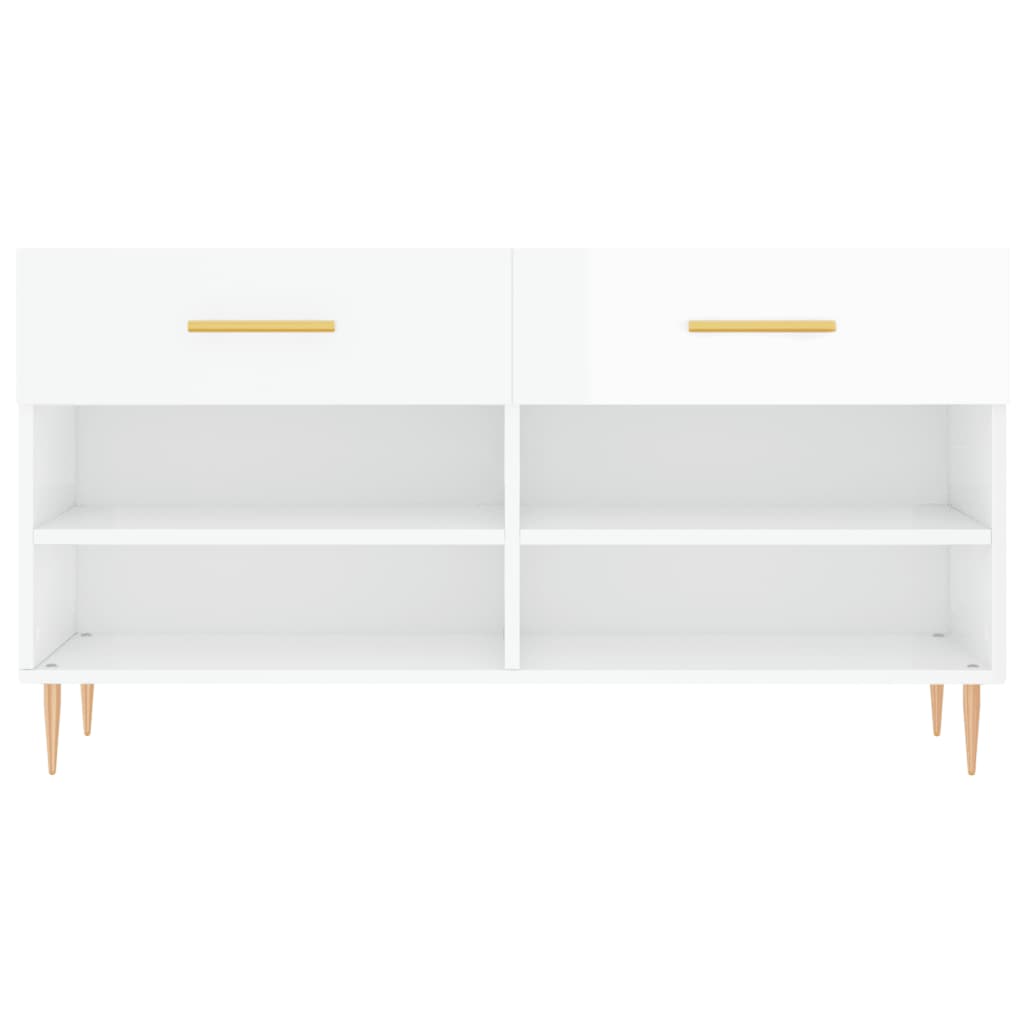 Banc à chaussures blanc brillant 102x35x55 cm bois d'ingénierie - XIOS