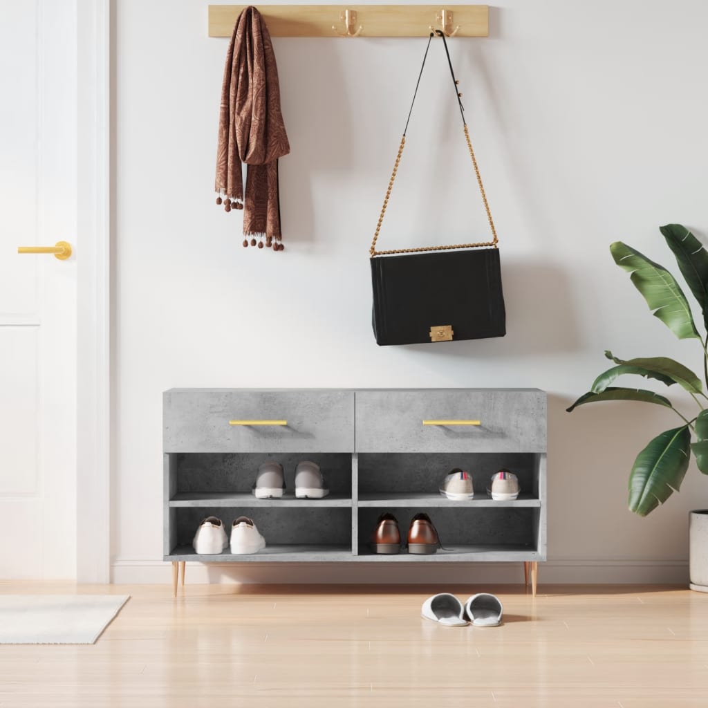 Banc à chaussures gris béton 102x35x55 cm bois d'ingénierie - XIOS