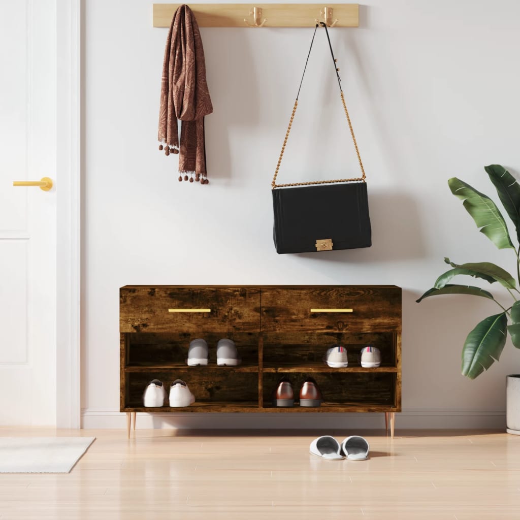 Banc à chaussures chêne fumé 102x35x55 cm bois d'ingénierie - XIOS