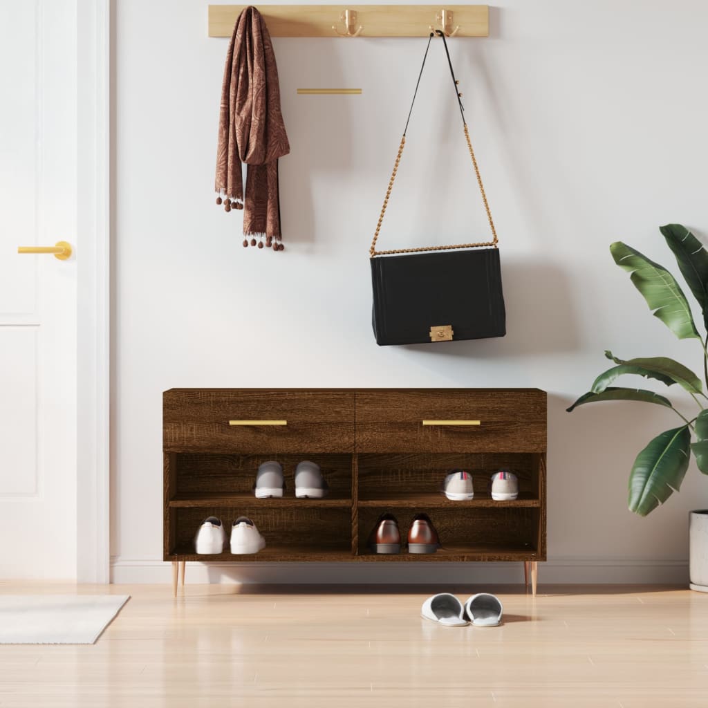 Banc à chaussures chêne marron 102x35x55 cm bois d'ingénierie - XIOS