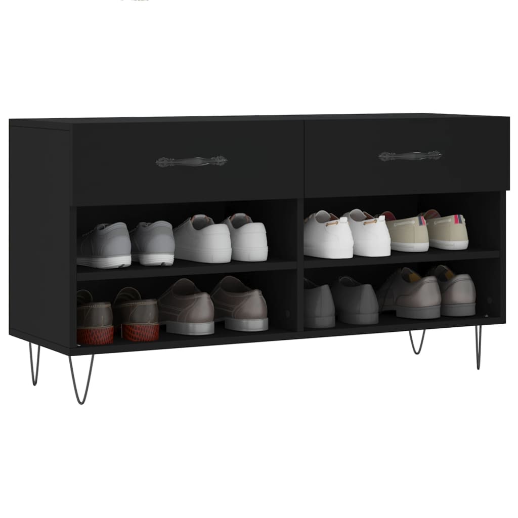 Banc à chaussures noir 102x35x55 cm bois d'ingénierie - XIOS