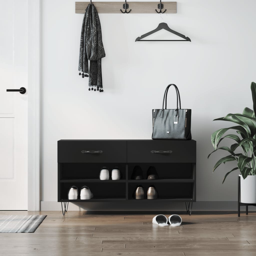 Banc à chaussures noir 102x35x55 cm bois d'ingénierie - XIOS