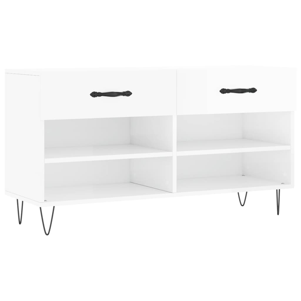 Banc à chaussures blanc brillant 102x35x55 cm bois d'ingénierie - XIOS