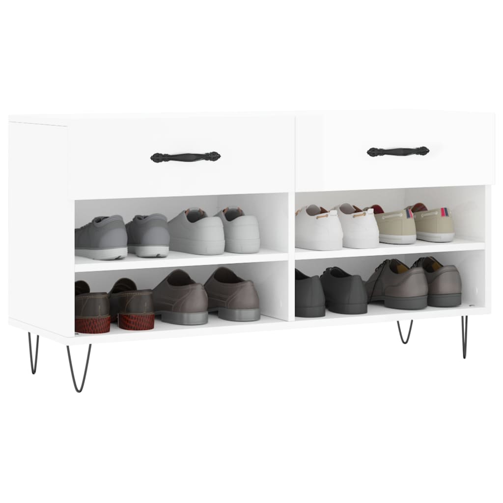 Banc à chaussures blanc brillant 102x35x55 cm bois d'ingénierie - XIOS