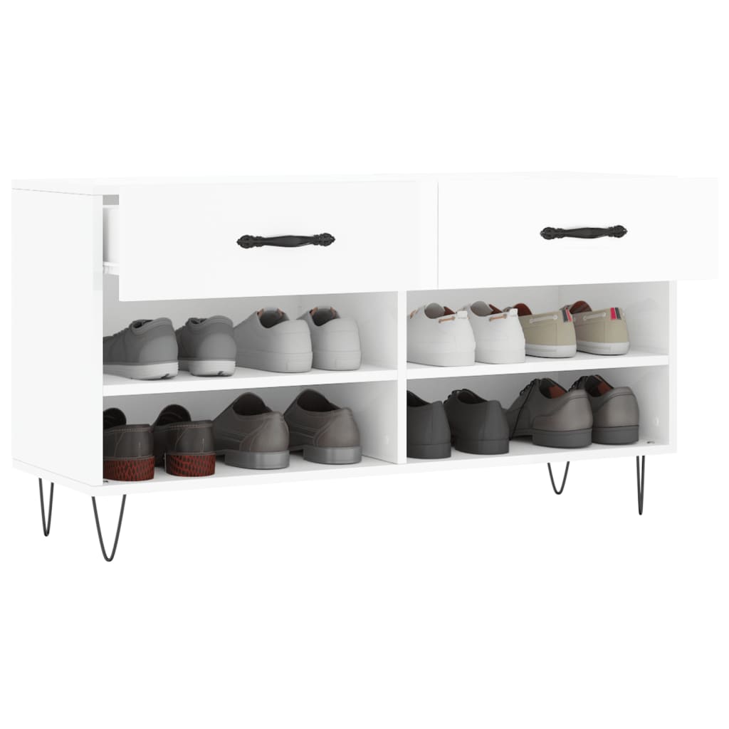 Banc à chaussures blanc brillant 102x35x55 cm bois d'ingénierie - XIOS