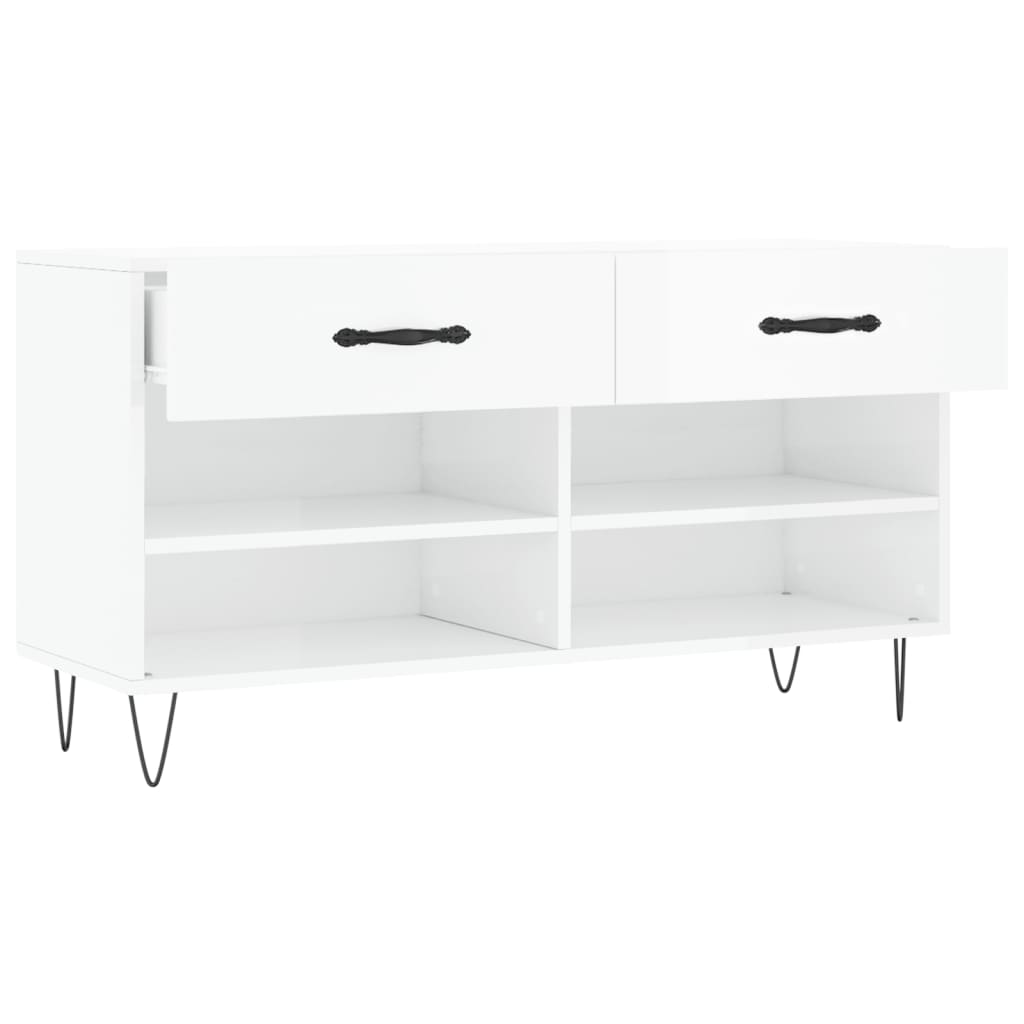Banc à chaussures blanc brillant 102x35x55 cm bois d'ingénierie - XIOS