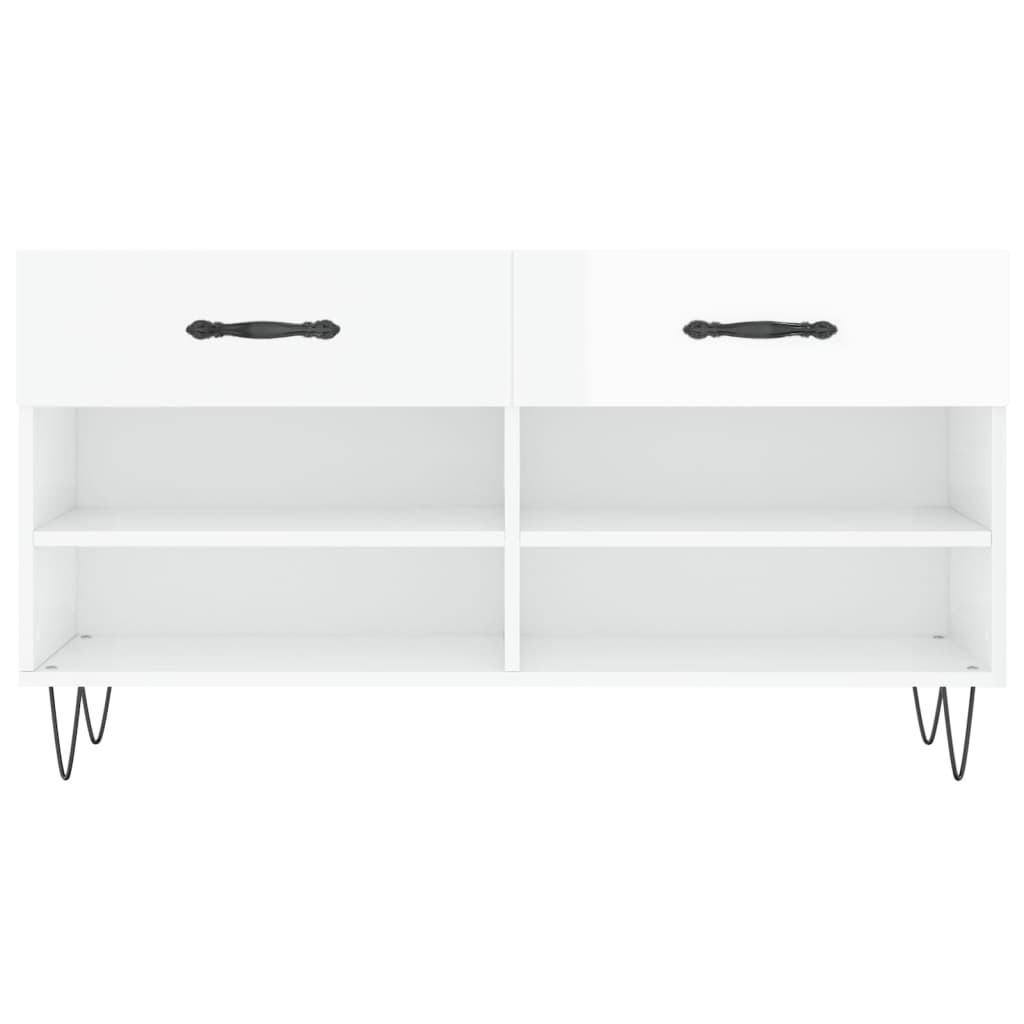 Banc à chaussures blanc brillant 102x35x55 cm bois d'ingénierie - XIOS