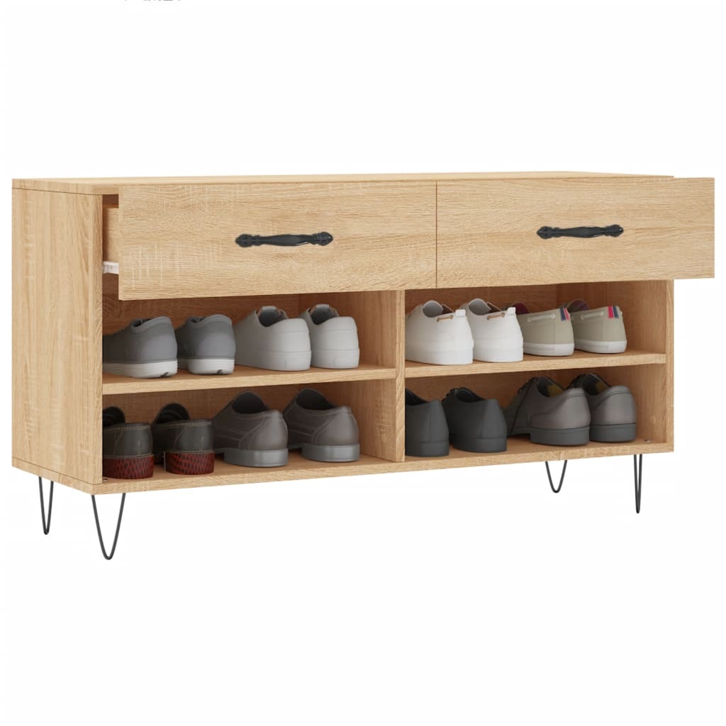 Banc à chaussures chêne sonoma 102x35x55 cm bois d'ingénierie - XIOS