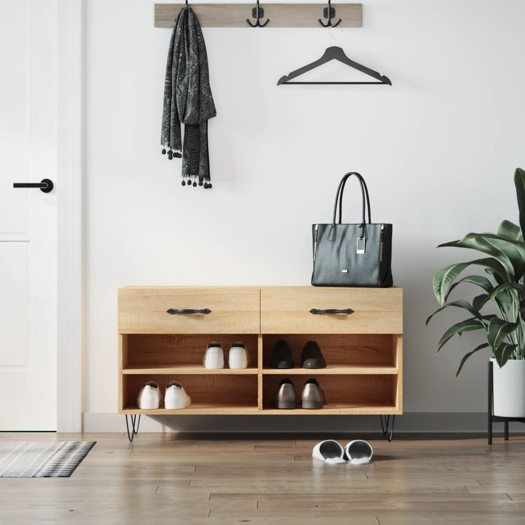 Banc à chaussures chêne sonoma 102x35x55 cm bois d'ingénierie - XIOS