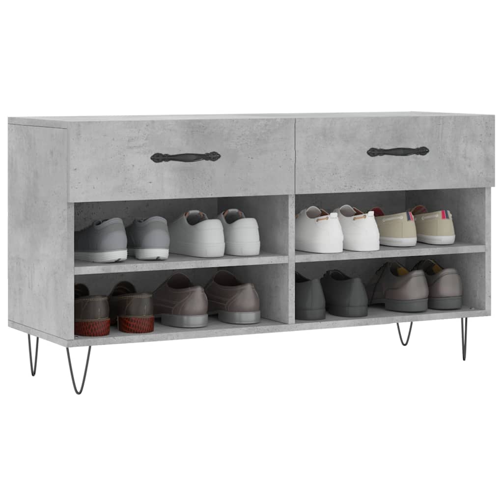 Banc à chaussures gris béton 102x35x55 cm bois d'ingénierie - XIOS