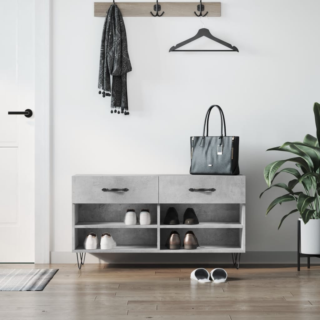 Banc à chaussures gris béton 102x35x55 cm bois d'ingénierie - XIOS