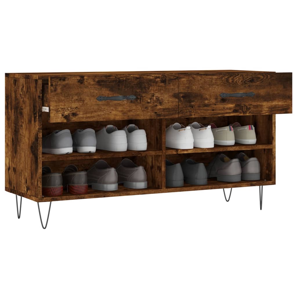 Banc à chaussures chêne fumé 102x35x55 cm bois d'ingénierie - XIOS