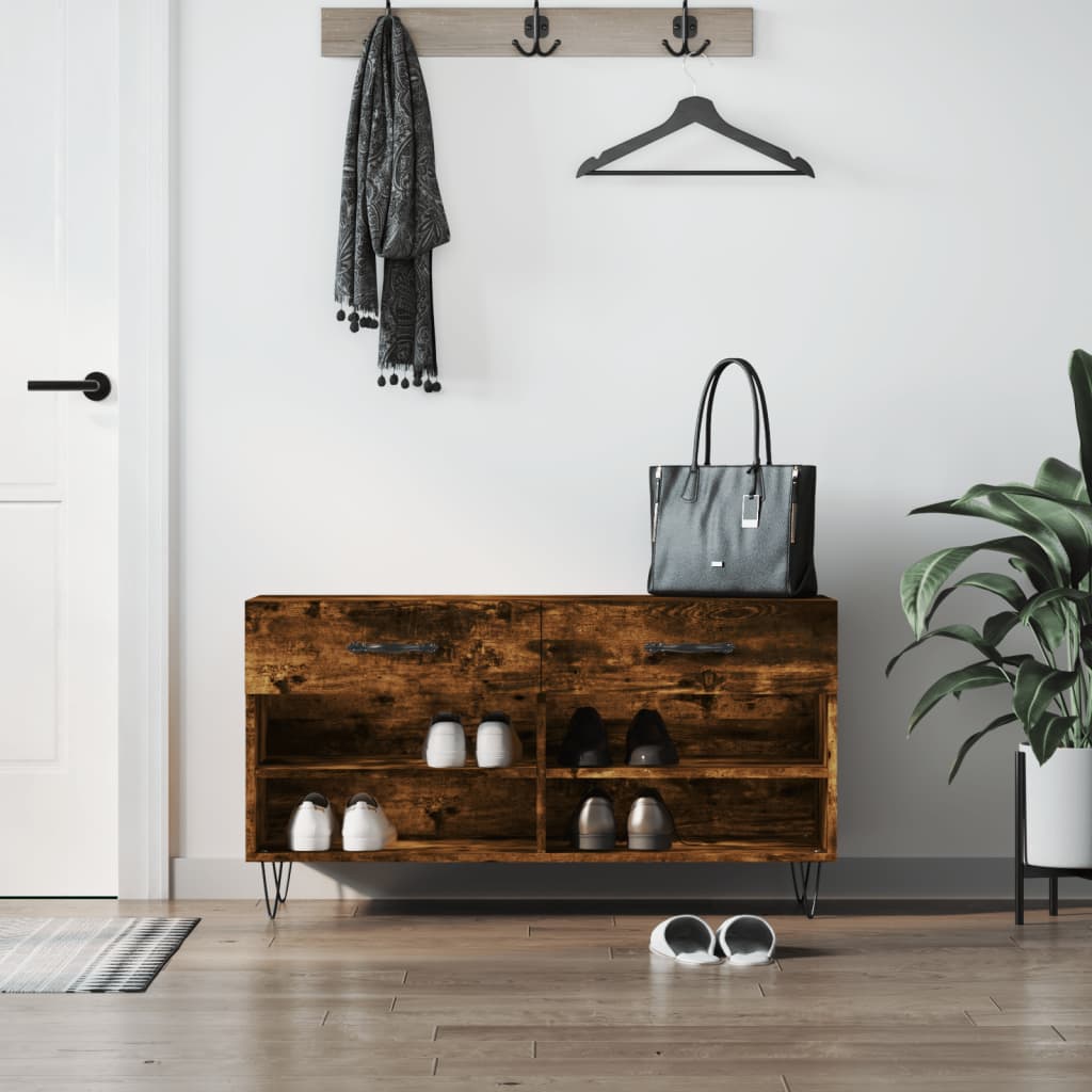 Banc à chaussures chêne fumé 102x35x55 cm bois d'ingénierie - XIOS