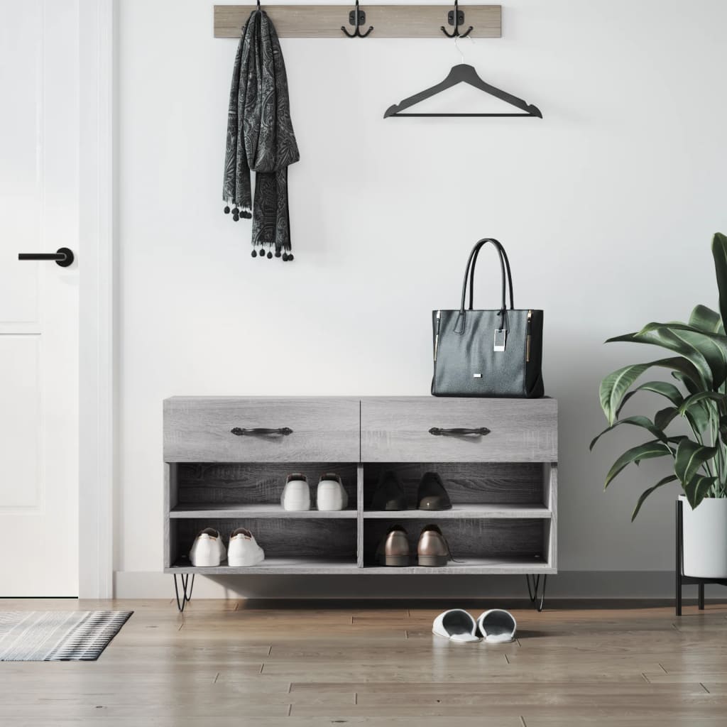 Banc à chaussures sonoma gris 102x35x55 cm bois d'ingénierie - XIOS