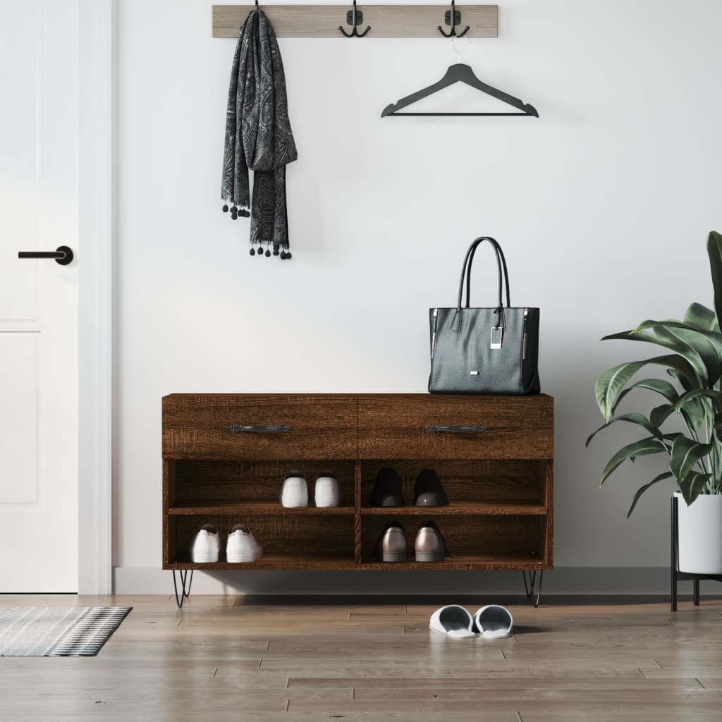 Banc à chaussures chêne marron 102x35x55 cm bois d'ingénierie - XIOS