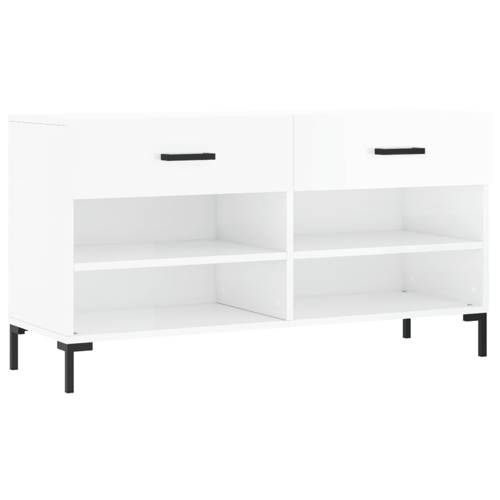 Banc à chaussures blanc brillant 102x35x55 cm bois d'ingénierie - XIOS