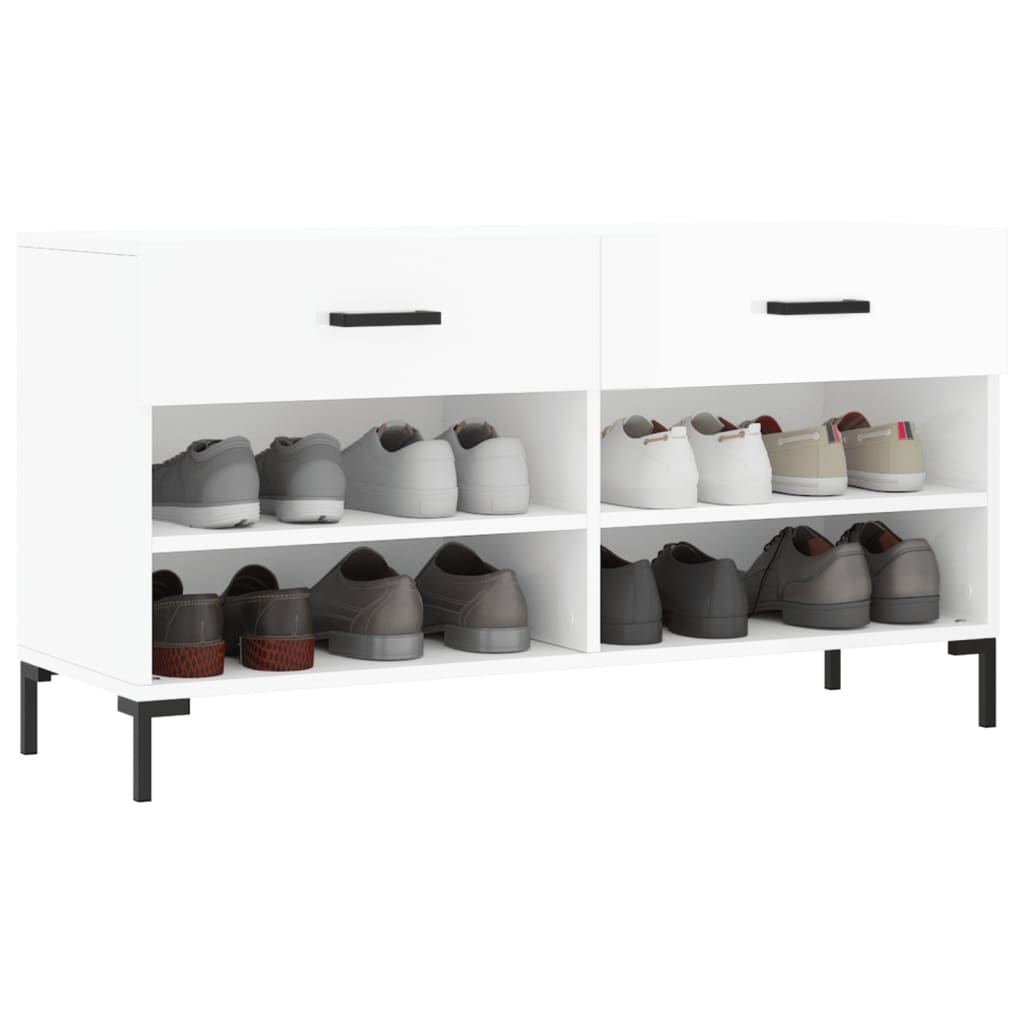 Banc à chaussures blanc brillant 102x35x55 cm bois d'ingénierie - XIOS
