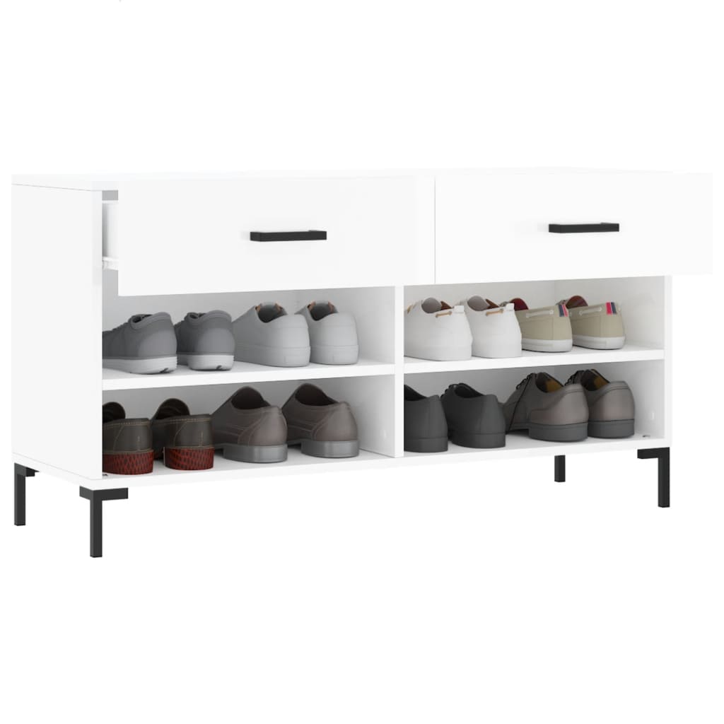Banc à chaussures blanc brillant 102x35x55 cm bois d'ingénierie - XIOS