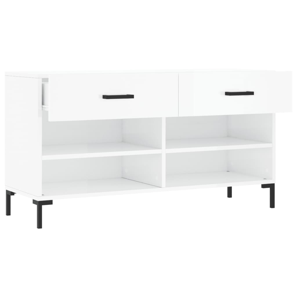 Banc à chaussures blanc brillant 102x35x55 cm bois d'ingénierie - XIOS