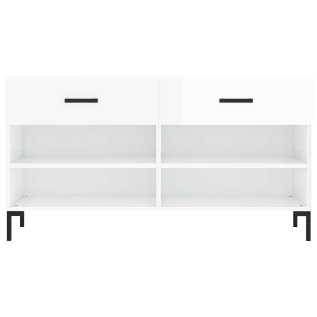 Banc à chaussures blanc brillant 102x35x55 cm bois d'ingénierie - XIOS
