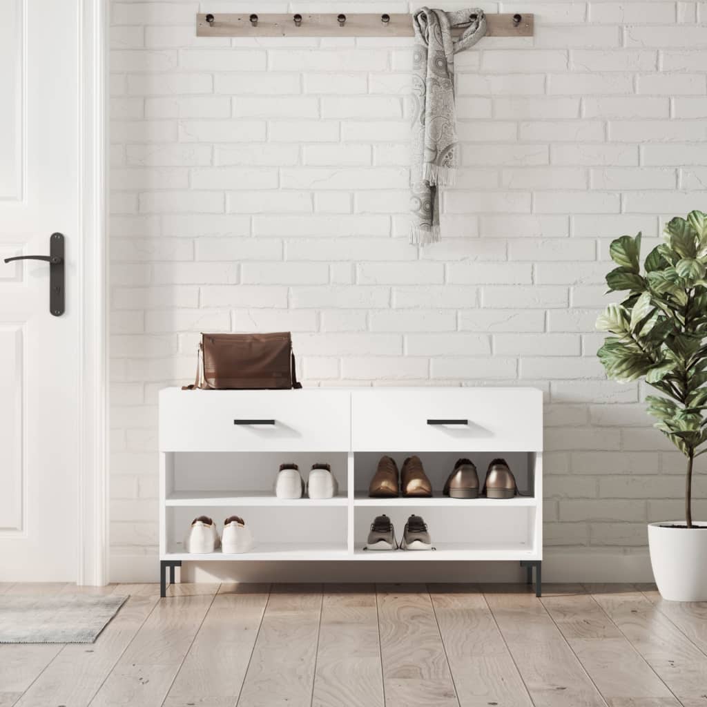 Banc à chaussures blanc brillant 102x35x55 cm bois d'ingénierie - XIOS