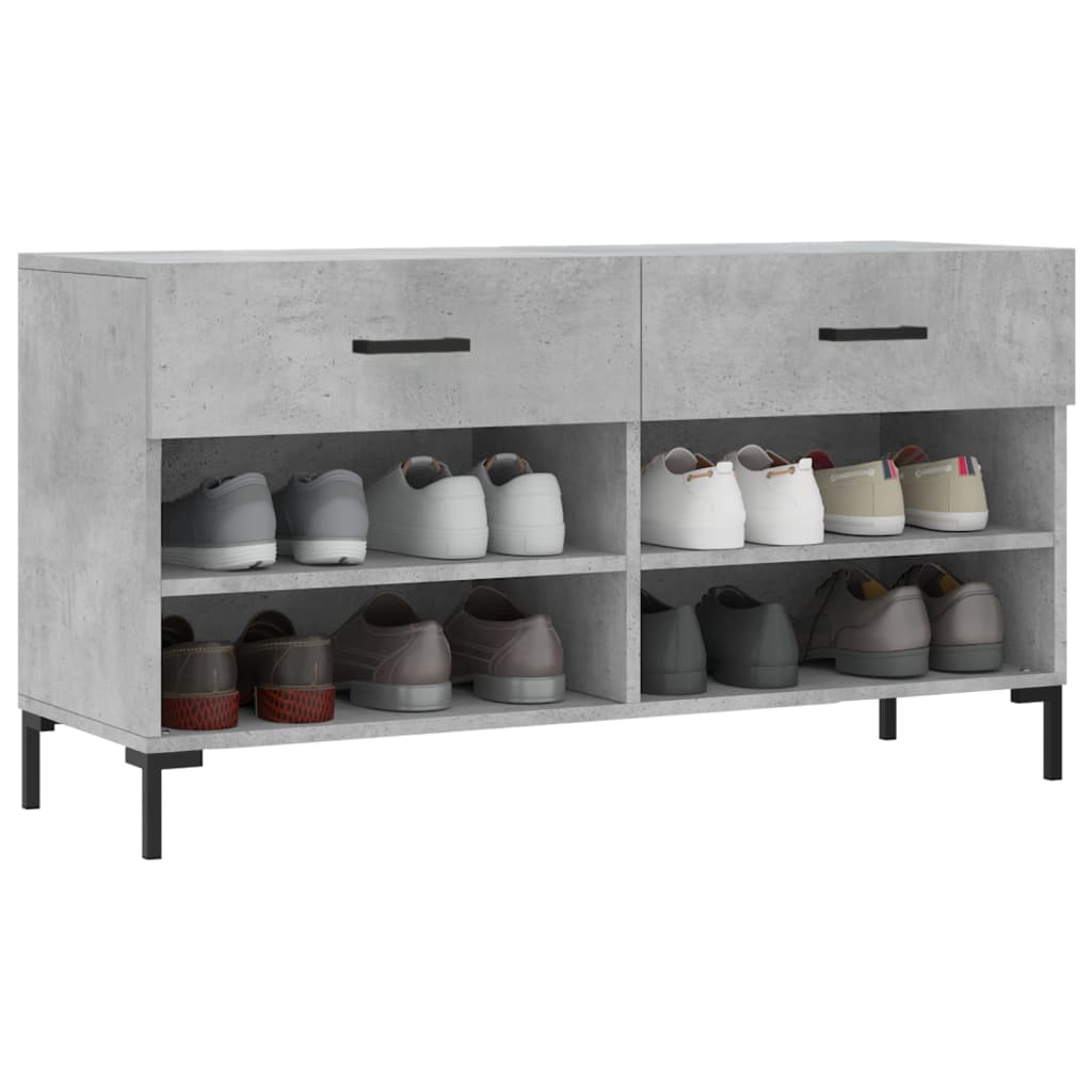 Banc à chaussures gris béton 102x35x55 cm bois d'ingénierie - XIOS