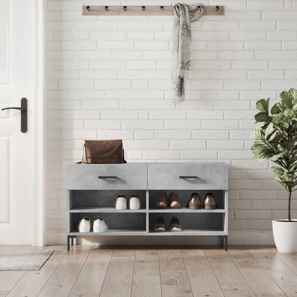 Banc à chaussures gris béton 102x35x55 cm bois d'ingénierie - XIOS